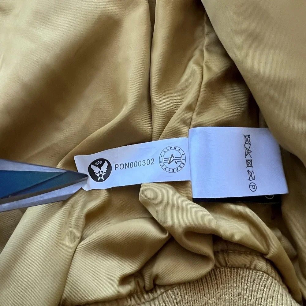 Alpha Industries Full‎ Zip Bomber Jacket Mens M Mustard Yellow Hooded Flight